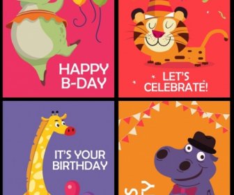 Icone Di Festa Celebrazione Banner Modelli Giraffa Tigre Ippopotamo