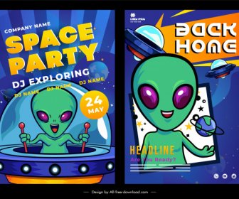Party Poster Template Space Ufo Alien Sketch
