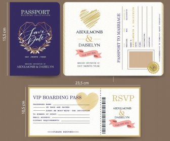 Pasaport Düğün Davetiyesi Kartı şablonu Zarif Düz Kalp Kurdele Dekor