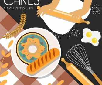 Pastry Background Bread Cake Ingredients Utensils Icons