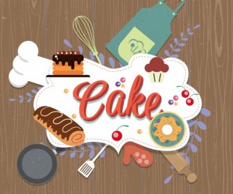 Pastry Background Cakes Kitchen Utensils Icons Decor