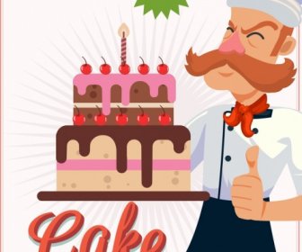 Pastry Banner Cook Birthday Cake Icon Cartoon Character