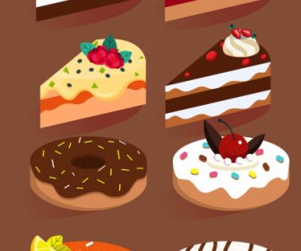 페이스트리 요소 아이콘 다채로운 케이크 모양 스케치