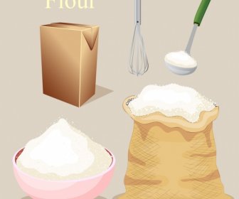 Pastry Work Design Elements Flour Utensils Icons