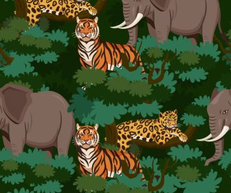 パターン動物テンプレート野生動物ジャングルシーン漫画スケッチ