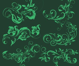 Pattern Design Elements Green Retro Curves Sketch