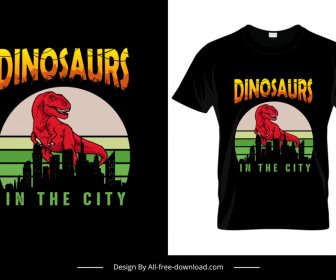 Pdinosaurs в городе футболка шаблон плоский мультяшный эскиз