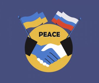 peace logotype handshake russian ukrainian flags sketch