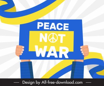 Peace Not War Banner Vorlage Dynamisches 3D Band Heben Arme Skizze