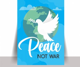 平和ではない戦争ポスターフラットシルエット鳩地球儀空のデザイン