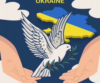 平和ウクライナバナー鳩の手マップ空の要素のスケッチ