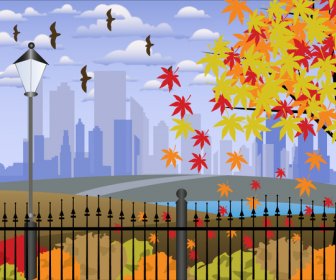 Peaceful Cityscape Vector Illustration With Colorful Design