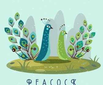 Dibujo De Diseño Retro Color Peacock