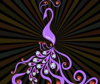 Pfau-Symbol Edelsteine Dekoration Violett Skizze