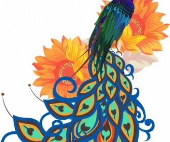 孔雀の絵カラフルな手描きのスケッチの花びらの装飾