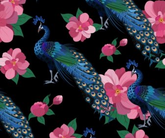 Tavus Kuşu Desen Renkli Klasik Tekrarlayan Tasarım Çiçek Dekor