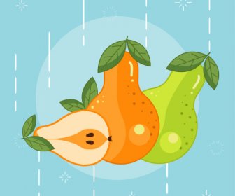 Pear Fruit Icons Classical Multicolored Flat Sketch