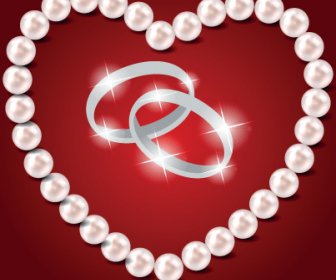 Pearl Heart And Wedding Rings Vector