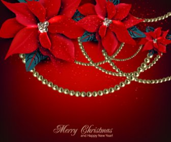 真珠と花のクリスマスのベクトルの背景
