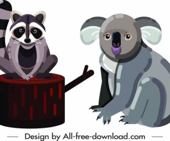 Pekan Koala Animaux Sauvages Icônes Mignons Personnages De Dessins Animés