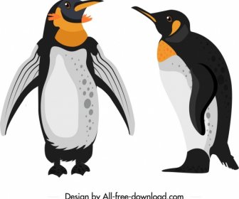 Penguin Animal Icons Colored Cute Cartoon Sketch