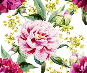 Peony Watercolor Drawn Seamless Pattern Vector