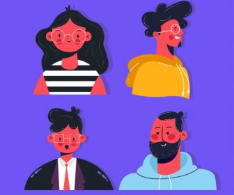 People Avatars Icons Colorful Classic Sketch