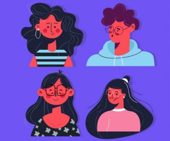 Pessoas Avatares ícones Emoção Penteado Esboço Cartoon Personagens