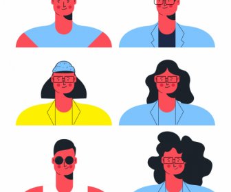 Pessoas ícones Avatares Smiley Emoção Clássico Desenho Animado