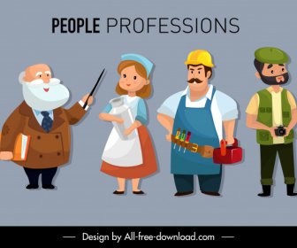 People Careers Icons Professor Farmer Worker Cameraman Sketch