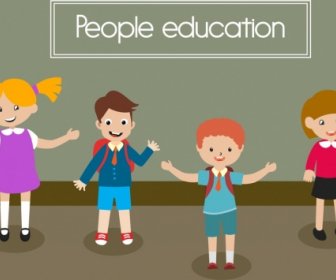 Menschen-Bildung-Banner Farbige Cartoon Fröhliche Schüler Symbole