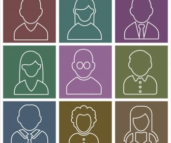 People Portrait Icons Outline Various Isolation Style