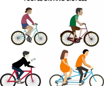 People Riding Bicycle Various Types Isolation