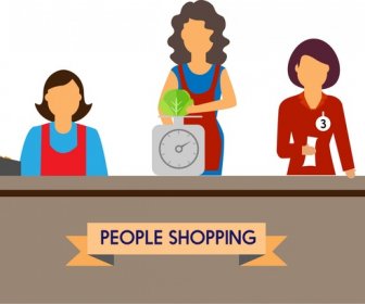 People Shopping Concept Design Salesclerk And Tools Style