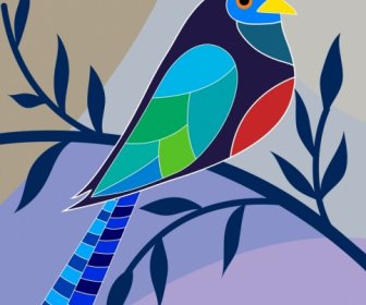 Hockende Vogel-Symbol Bunte Flache Dekoration