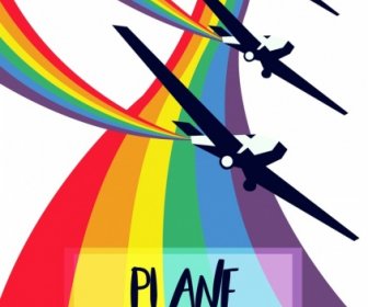 飛行機アイコンのカラフルな虹の装飾を実行します。