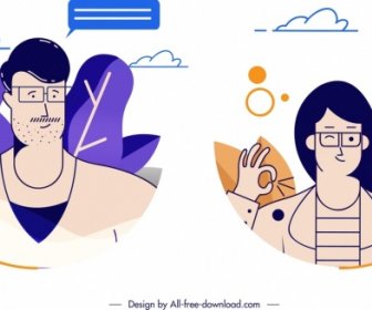 Person Avatar Templates Man Woman Icons Handdrawn Design