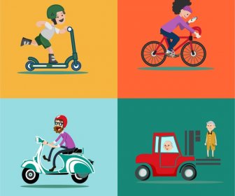 Personal Vehicles Vector Illustration In Flat Colored Style