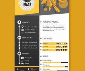 Personnel Resume Template Contrasted Design Handdrawn Leaves Decor