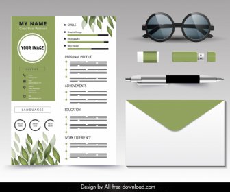 Personnel Resume Template Green White Leaves Decor