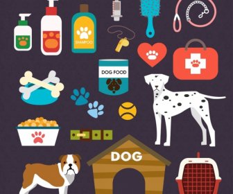 Pet Care Design Elements Various Colored Accessory Symbols