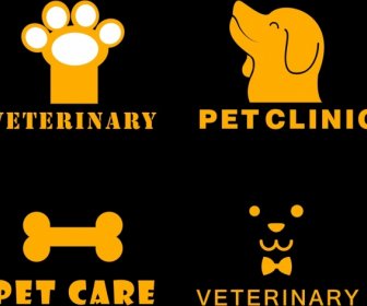 Pet Clinic Logo Sets Yellow Symbols Decoration