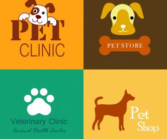 Pet клинике зоомагазина логотипы красочные плоские орнамент