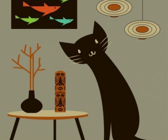 Pet Drawing Black Cat Icon Decor