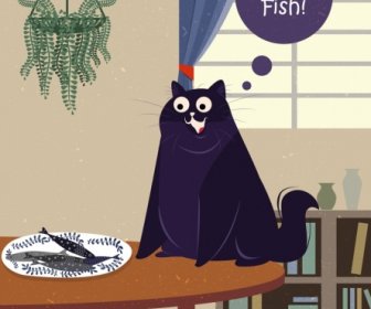 Rysunek Zabawne Kot Kolorowe Kreskówka Projektu Pet