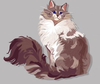 Lukisan Hewan Peliharaan Kucing Berbulu Sketsa Berwarna Desain Digambar