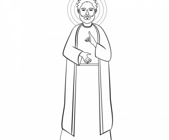 peter christian apostle icon black white vintage cartoon character outline