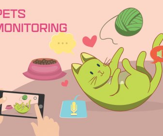Pets Monitoring Concept Vector In Colored Style Illustration