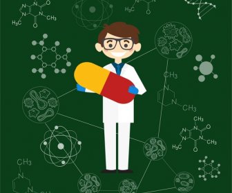pharmacy conept design with pharmacist and chemistry formulars