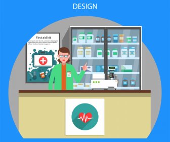 Pharmacy Design Element Cartoon Sketch